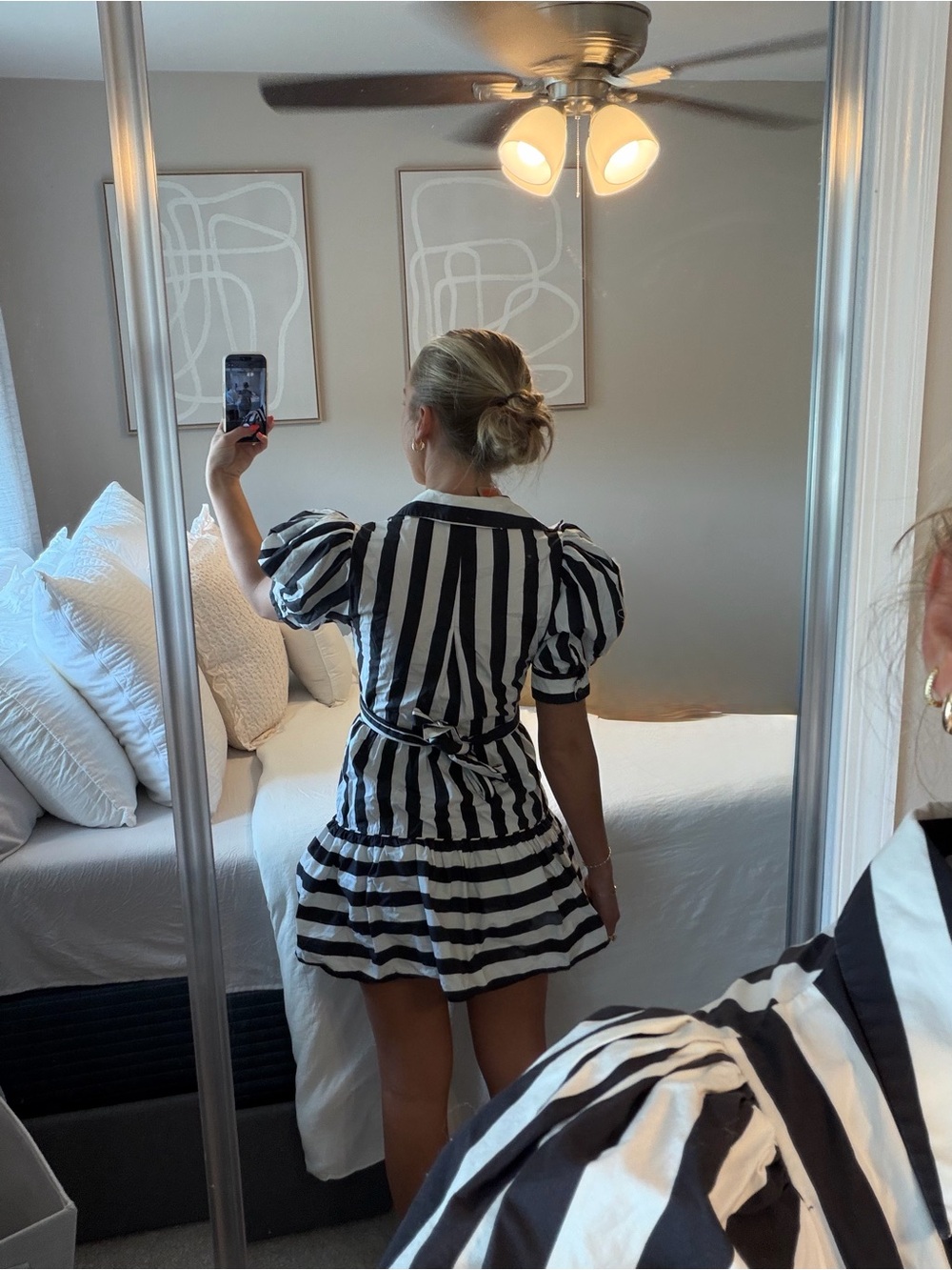 Farm Rio Black & White Striped Wrap Mini Dress - Picture 2 of 2